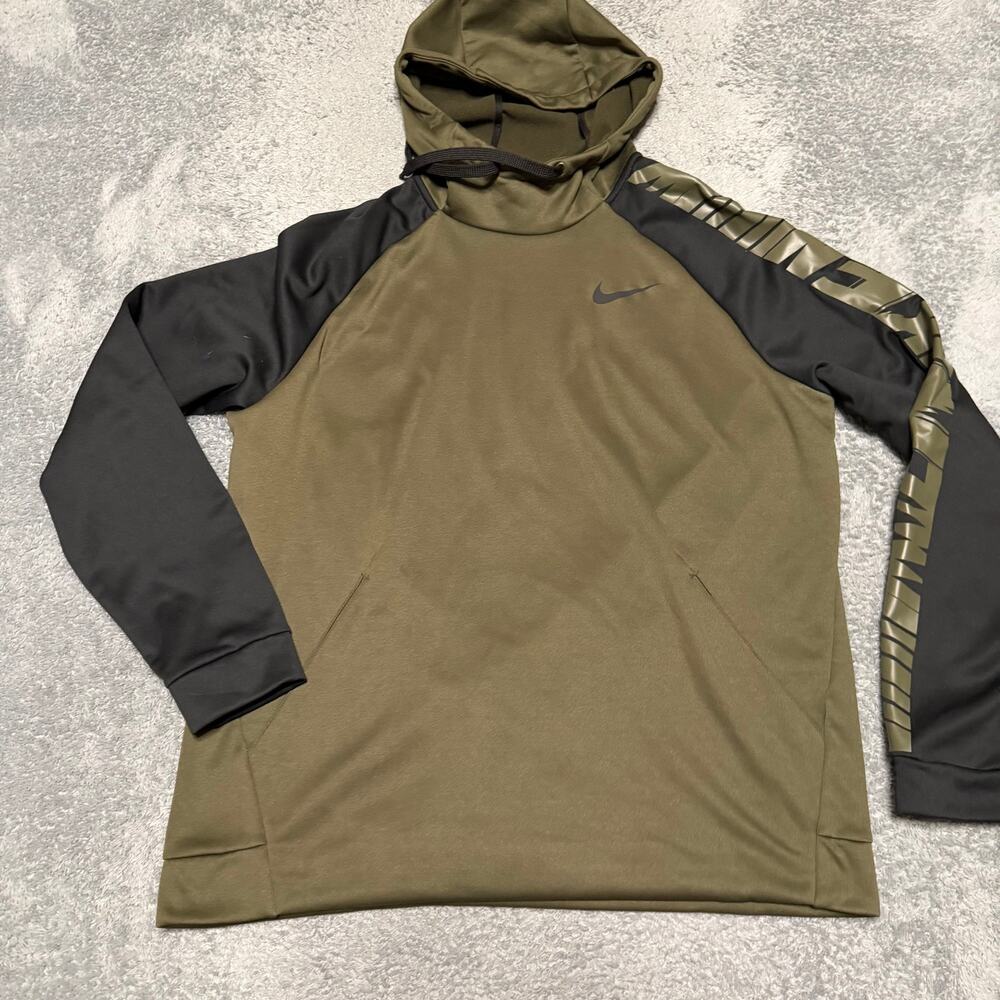 Nike Hoodie Mens XL Therma GFX Pullover Green Black Pockets Hooded Sweatshirt